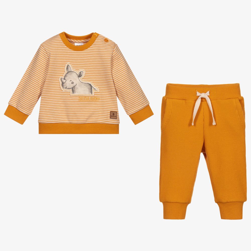 Tutto Piccolo-طقم بنطلون وتوب قطن مقلم لون أصفر للأولاد | Childrensalon Outlet