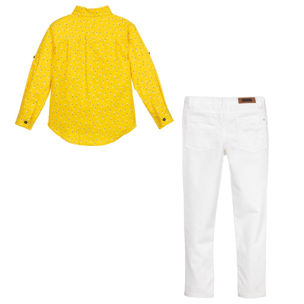 Tutto Piccolo-Yellow & White Trouser Set | Childrensalon Outlet