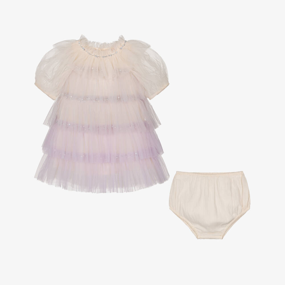 Tutu du Monde-Baby Girls Ivory & Lilac Purple Tulle Dress | Childrensalon Outlet