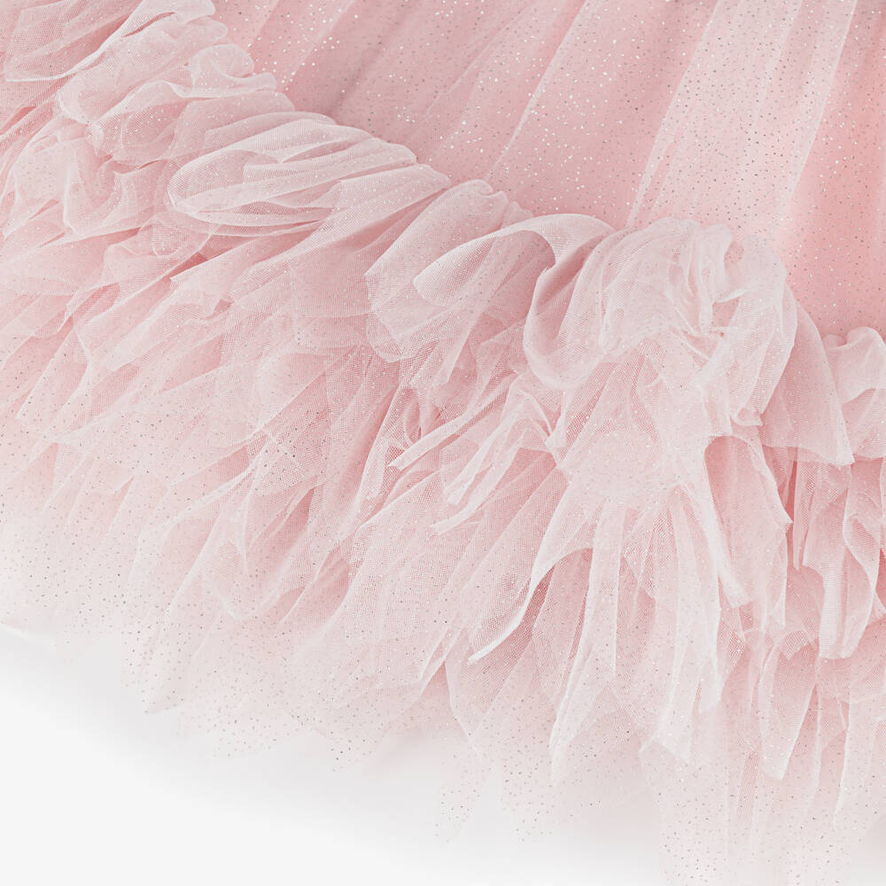 Tutu du Monde-Baby Girls Pink Glitter Tulle Dress with Pearl & Diamanté Collar | Childrensalon Outlet