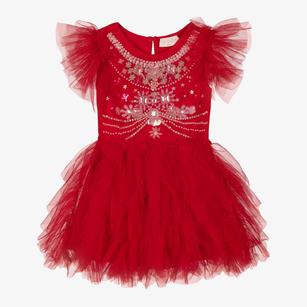 Tutu du Monde-Baby Girls Red Tulle Dress with Crystal Beads & Sequins | Childrensalon Outlet