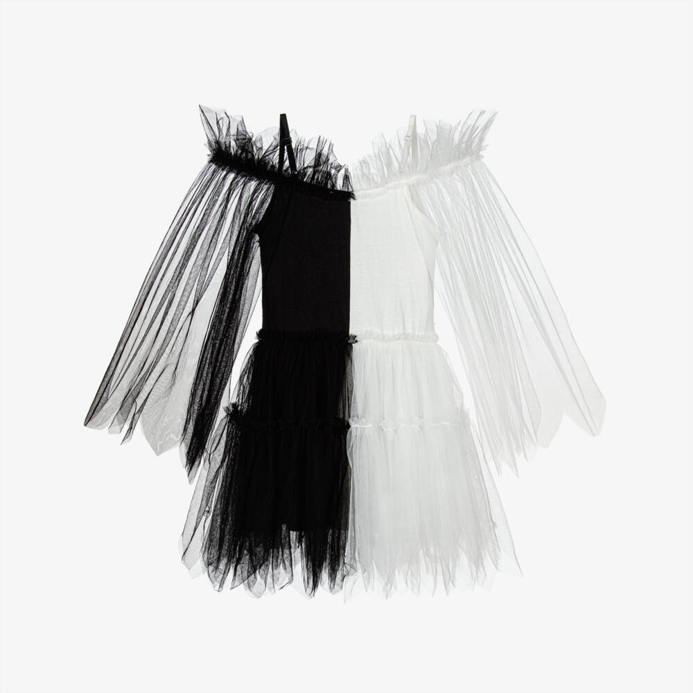 Tutu du Monde-Black & White Tulle Heart Sequin Feather Strappy Dress | Childrensalon Outlet