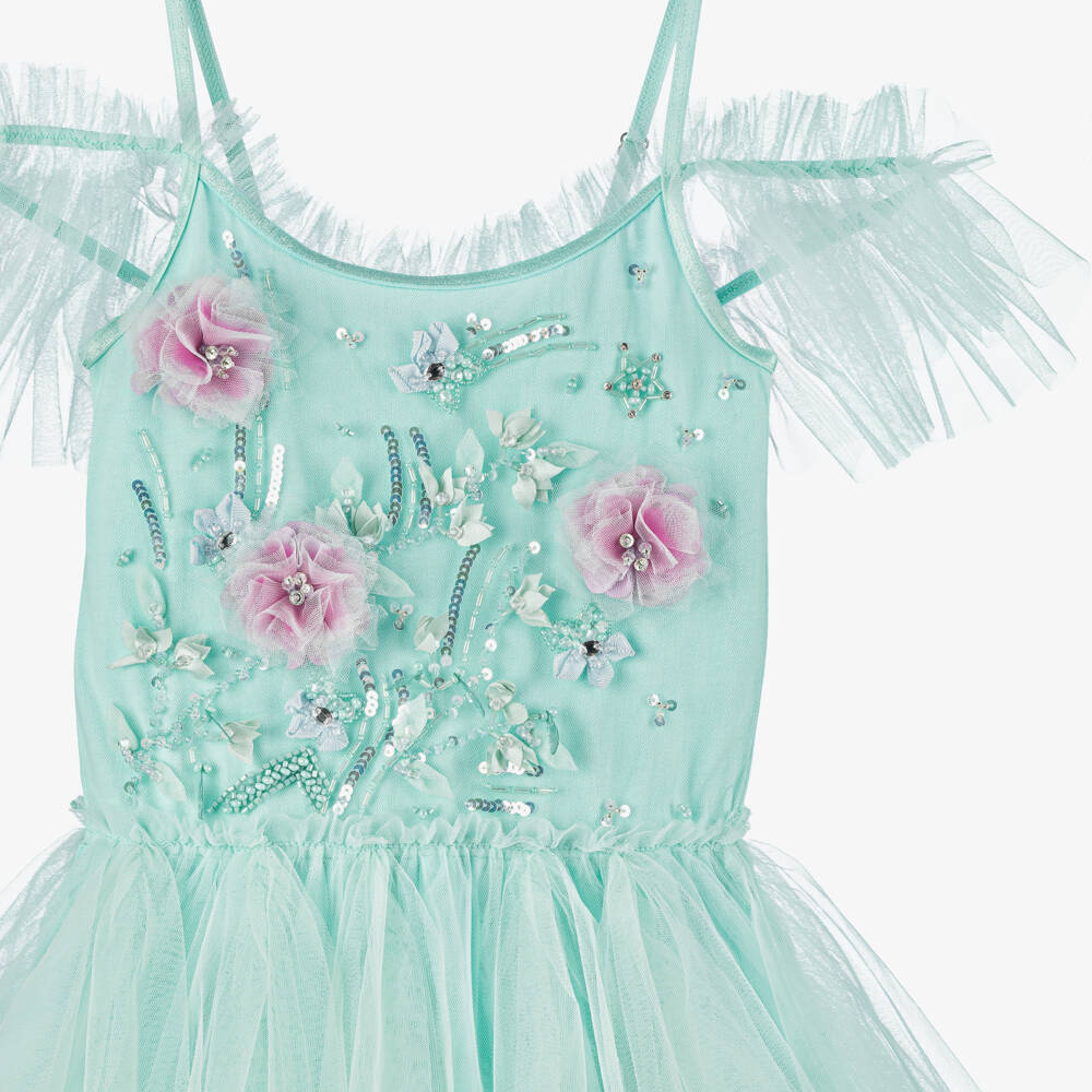Tutu du Monde-Girls Aqua Floral Tulle Gown | Childrensalon Outlet