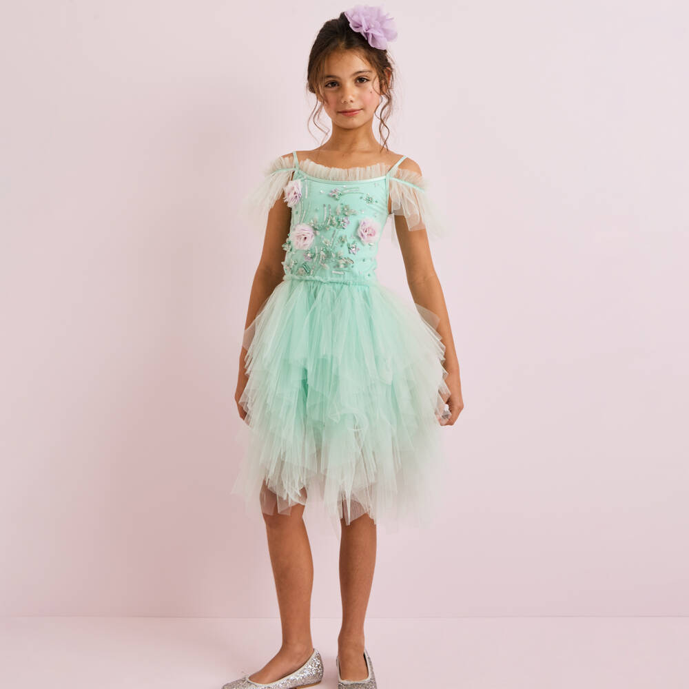 Tutu du Monde-Girls Aqua Floral Tulle Gown | Childrensalon Outlet