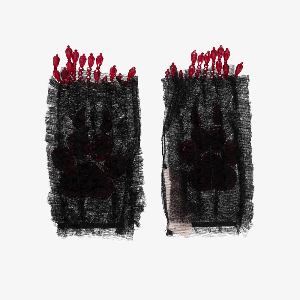 Tutu du Monde-Girls Black & Red Paw Print Halloween Tulle Gloves | Childrensalon Outlet