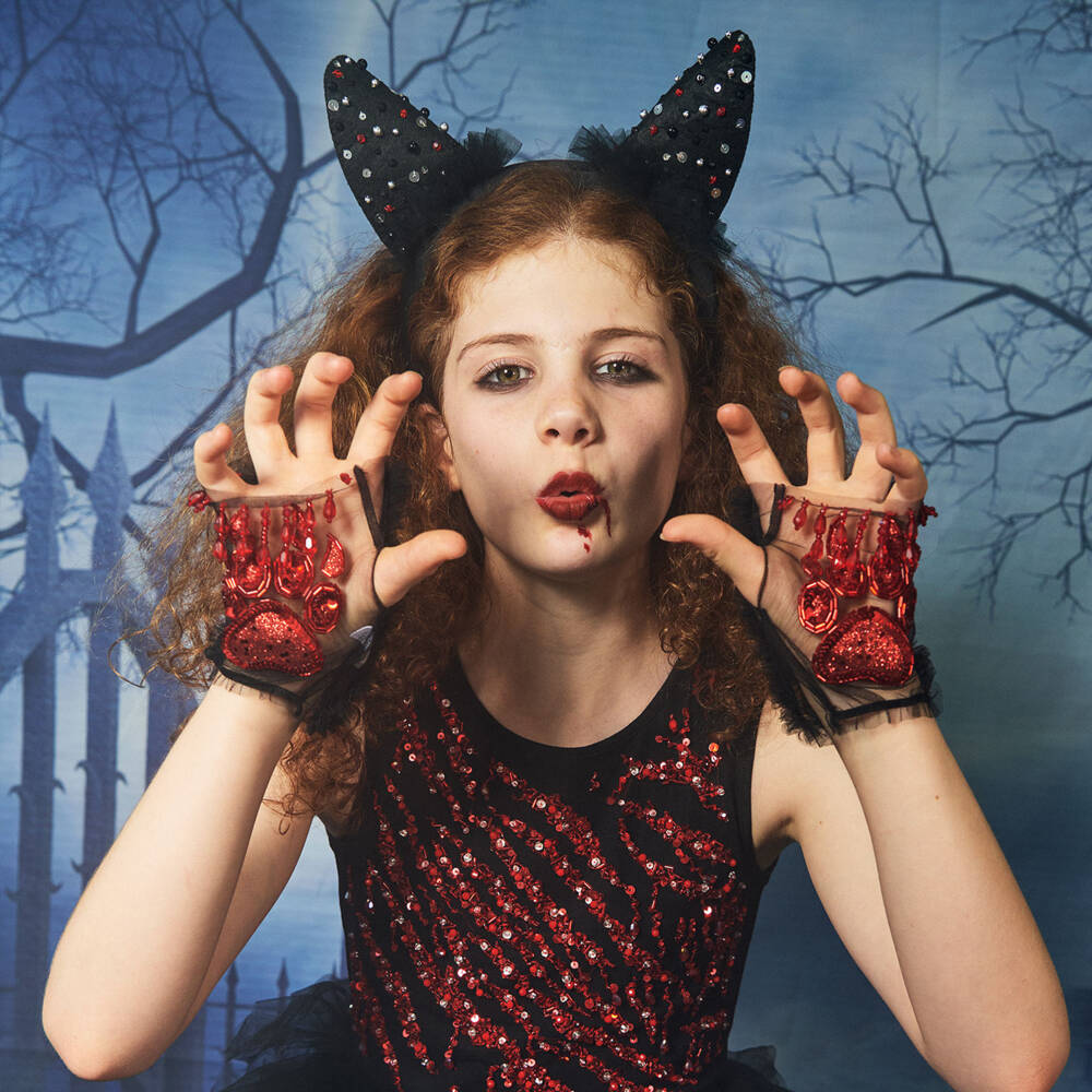 Tutu du Monde-Girls Black & Red Paw Print Halloween Tulle Gloves | Childrensalon Outlet