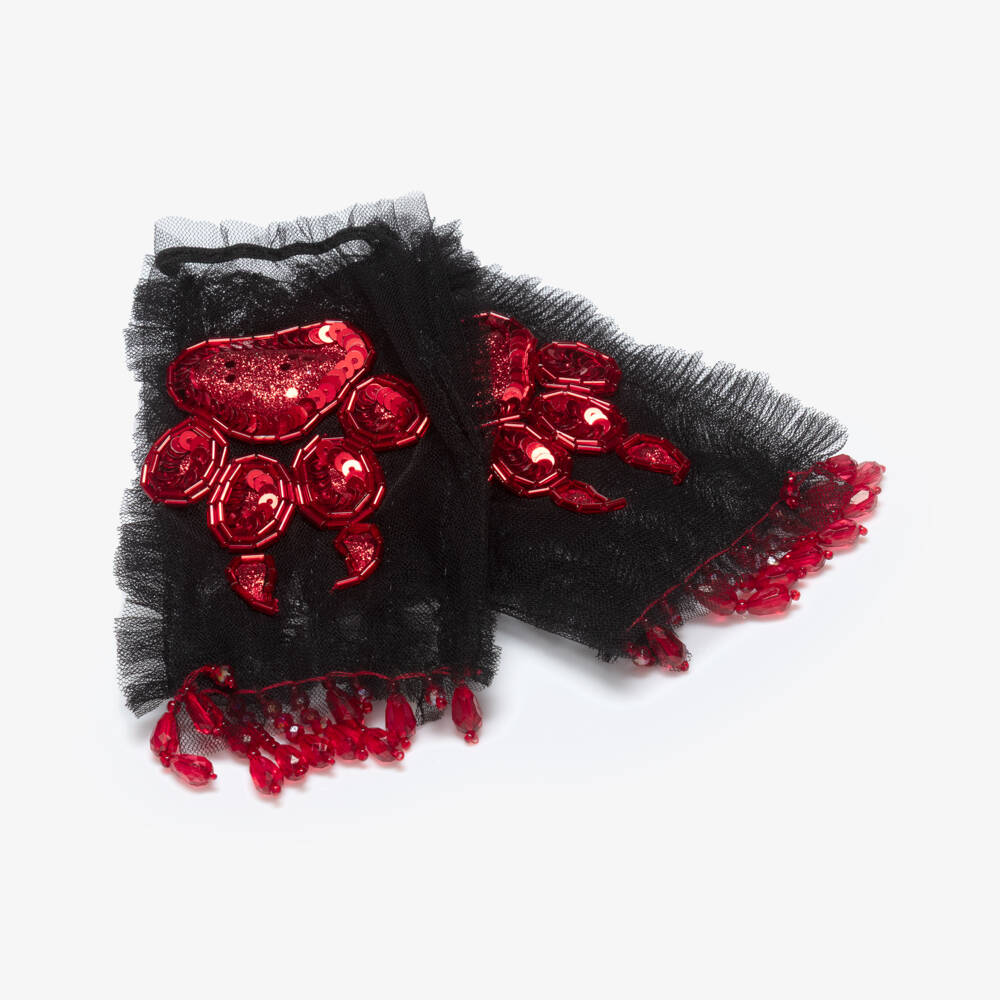 Tutu du Monde-Girls Black & Red Paw Print Halloween Tulle Gloves | Childrensalon Outlet