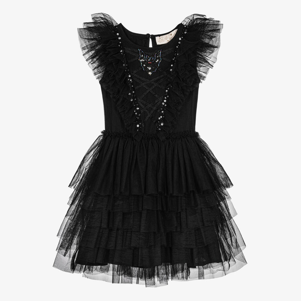 Girls Black Tulle Bat Dress