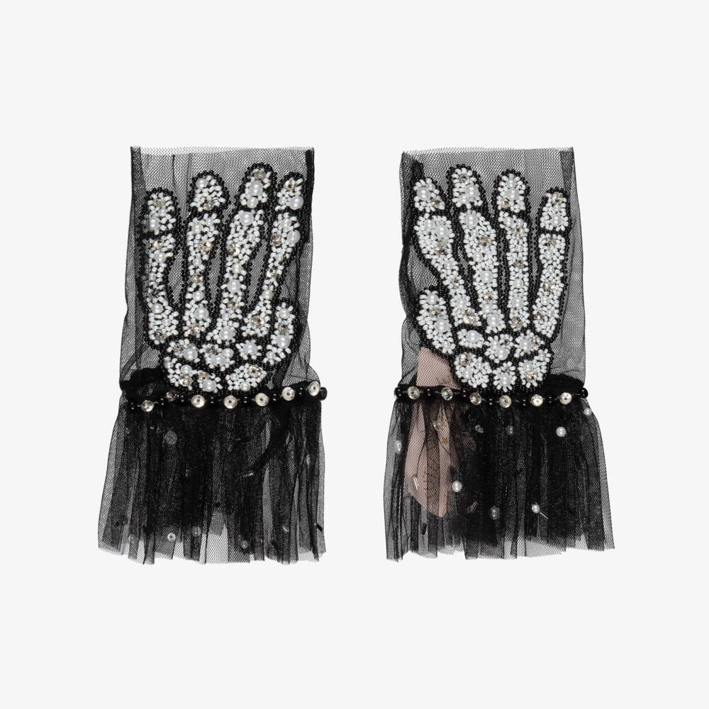 Tutu du Monde-Girls Black Tulle Bead & Sequin Halloween Gloves | Childrensalon Outlet