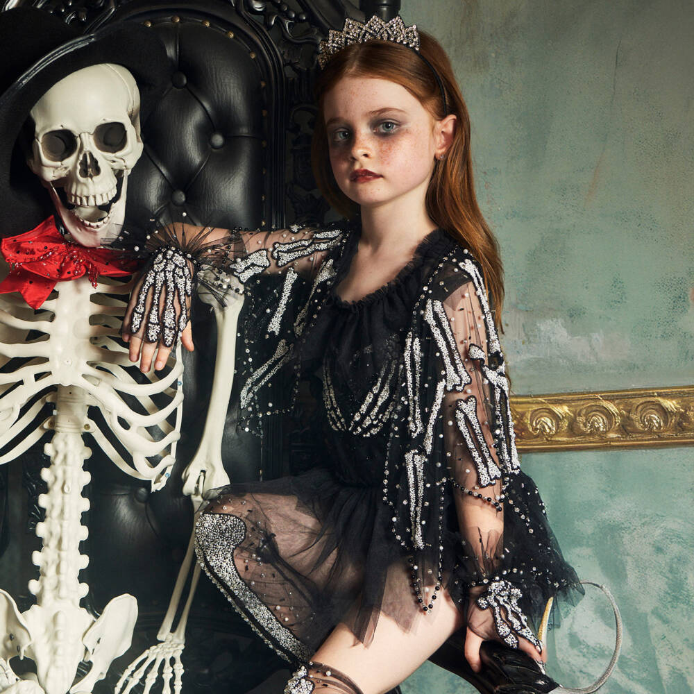 Tutu du Monde-Girls Black Tulle Bead & Sequin Halloween Gloves | Childrensalon Outlet
