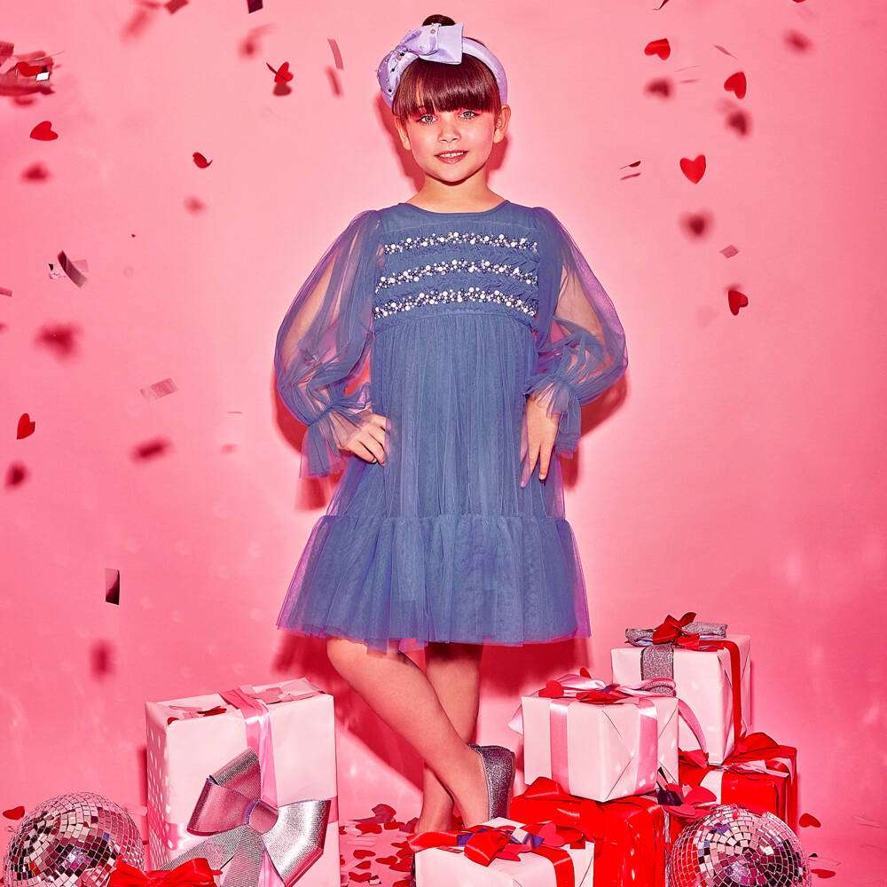 Tutu du Monde-Girls Blue Beaded Tulle Dress | Childrensalon Outlet