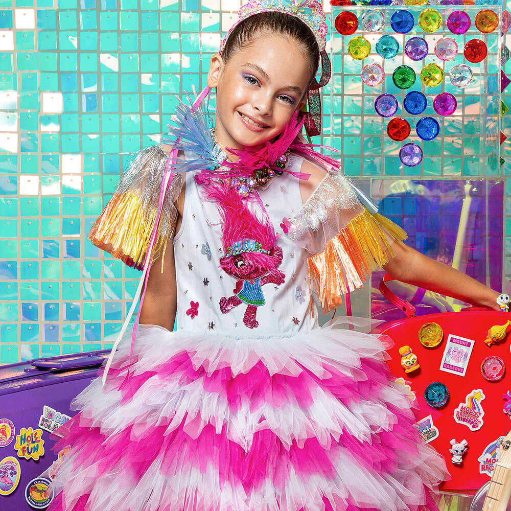 Tutu du Monde Girls Blue Cotton Trolls Dress Childrensalon Outlet