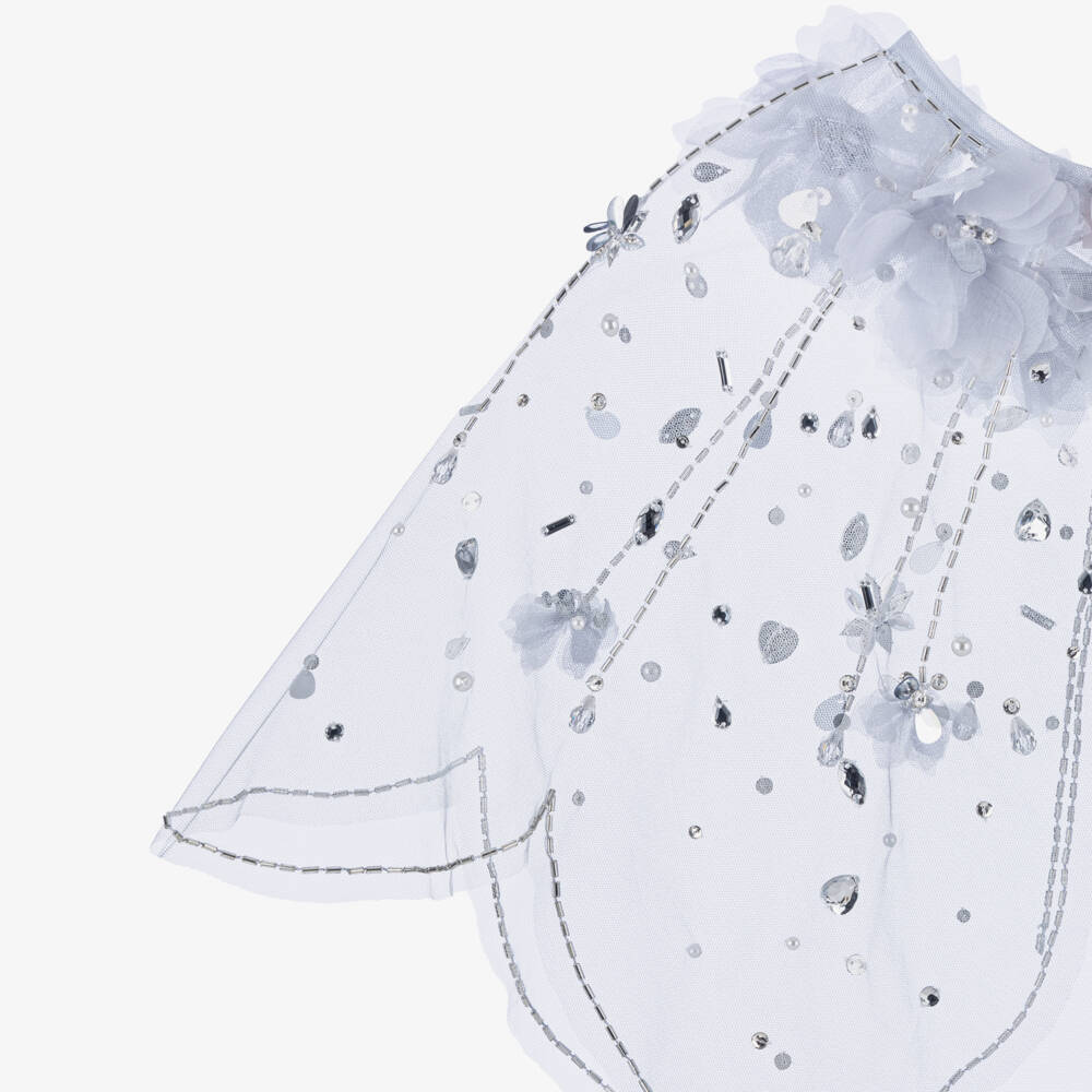 Tutu du Monde-Girls Blue Floral & Sequin Tulle Cape | Childrensalon Outlet
