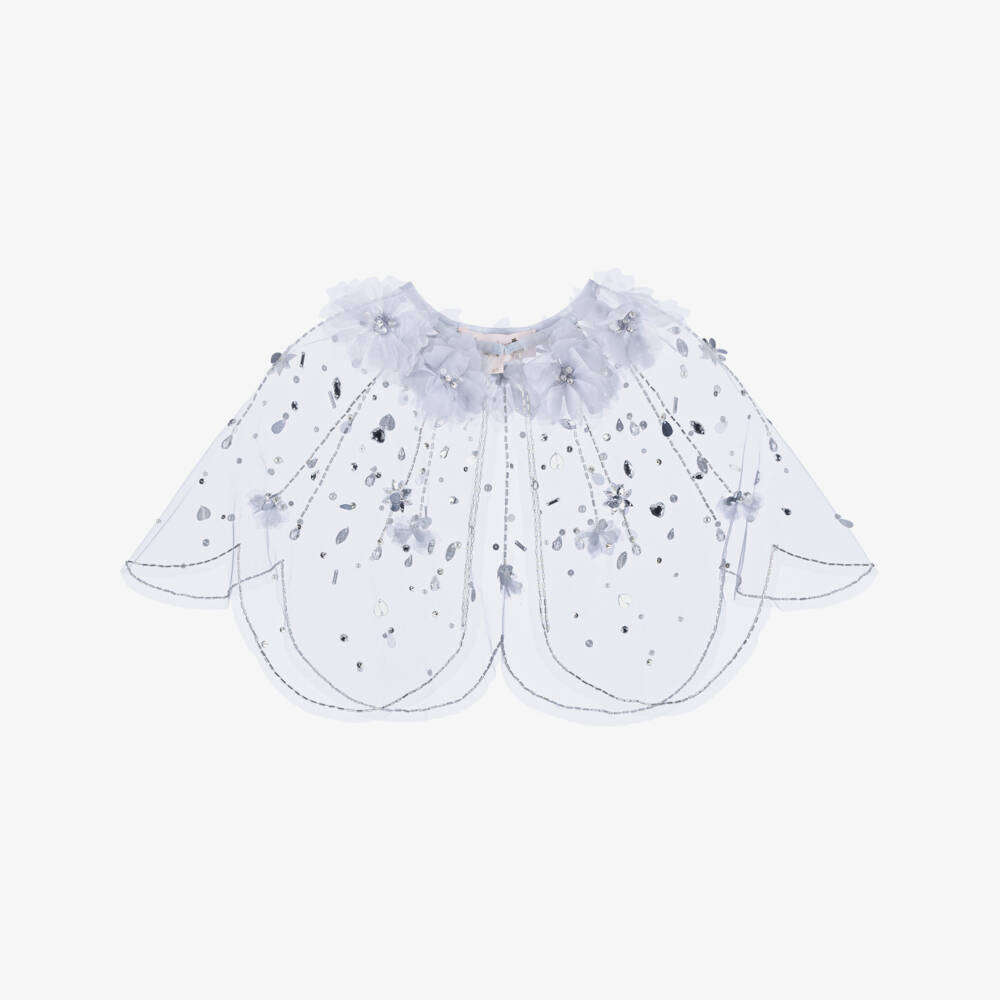 Tutu du Monde-Girls Blue Floral & Sequin Tulle Cape | Childrensalon Outlet