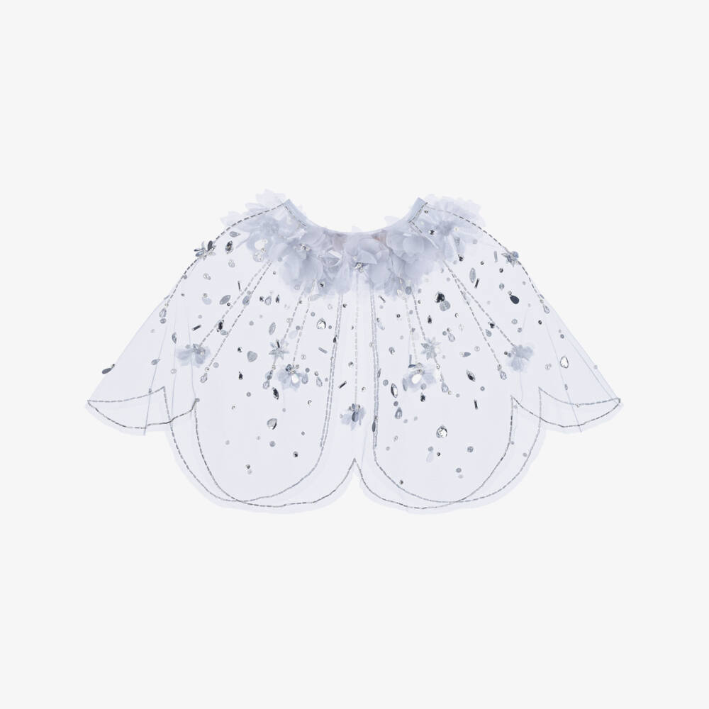 Tutu du Monde-Girls Blue Floral & Sequin Tulle Cape | Childrensalon Outlet