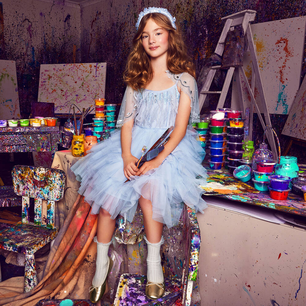 Tutu du Monde-Girls Blue Sequin, Feather & Tulle Dress | Childrensalon Outlet
