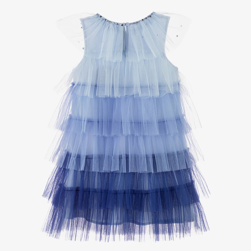 Tutu du Monde-Girls Blue Tiered Ruffle Tulle Dress | Childrensalon Outlet