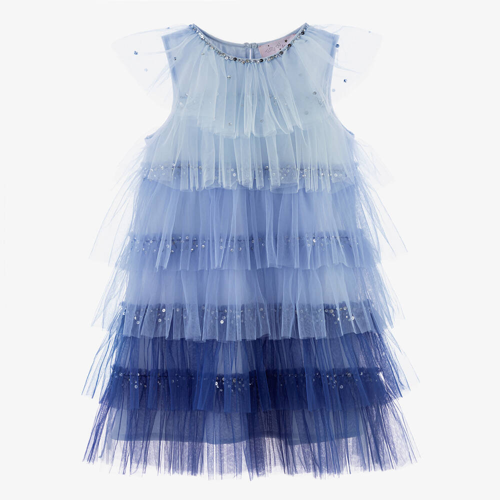 Tutu du Monde-Girls Blue Tiered Ruffle Tulle Dress | Childrensalon Outlet