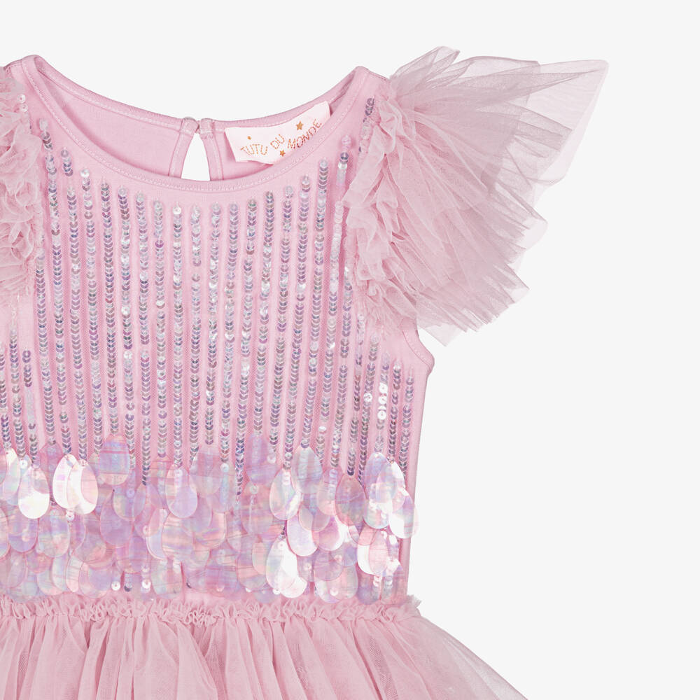 Tutu du Monde-Girls Candy Pink Tulle Dress with Sequin Embellishments | Childrensalon Outlet