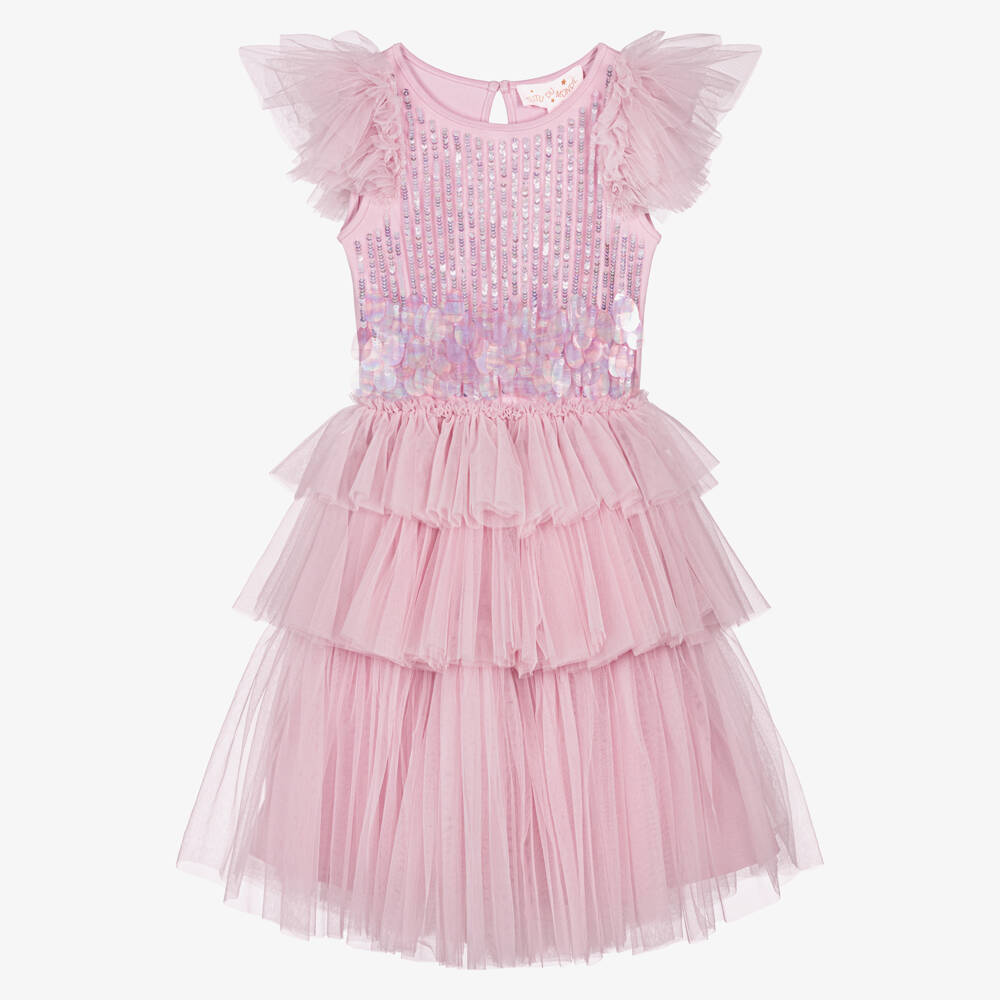 Tutu du Monde-Girls Candy Pink Tulle Dress with Sequin Embellishments | Childrensalon Outlet