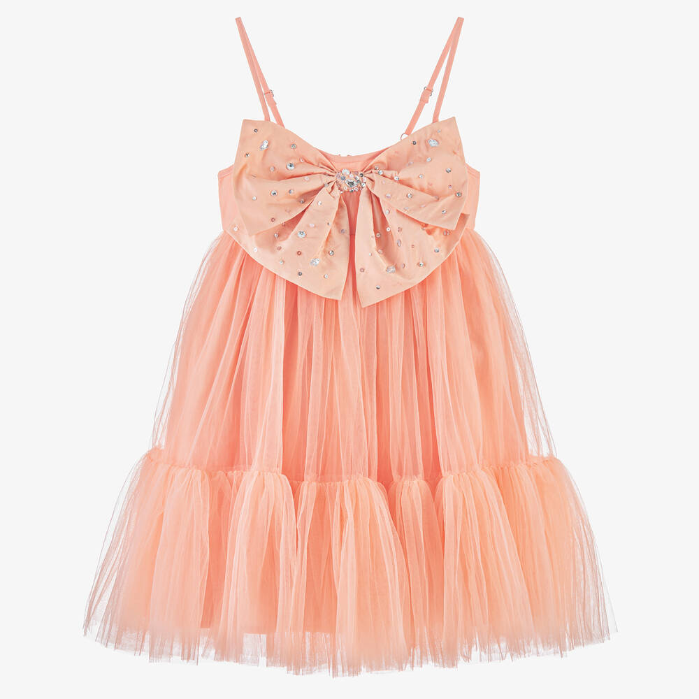 Tutu du Monde-Girls Coral Pink Tulle Bow Dress | Childrensalon Outlet