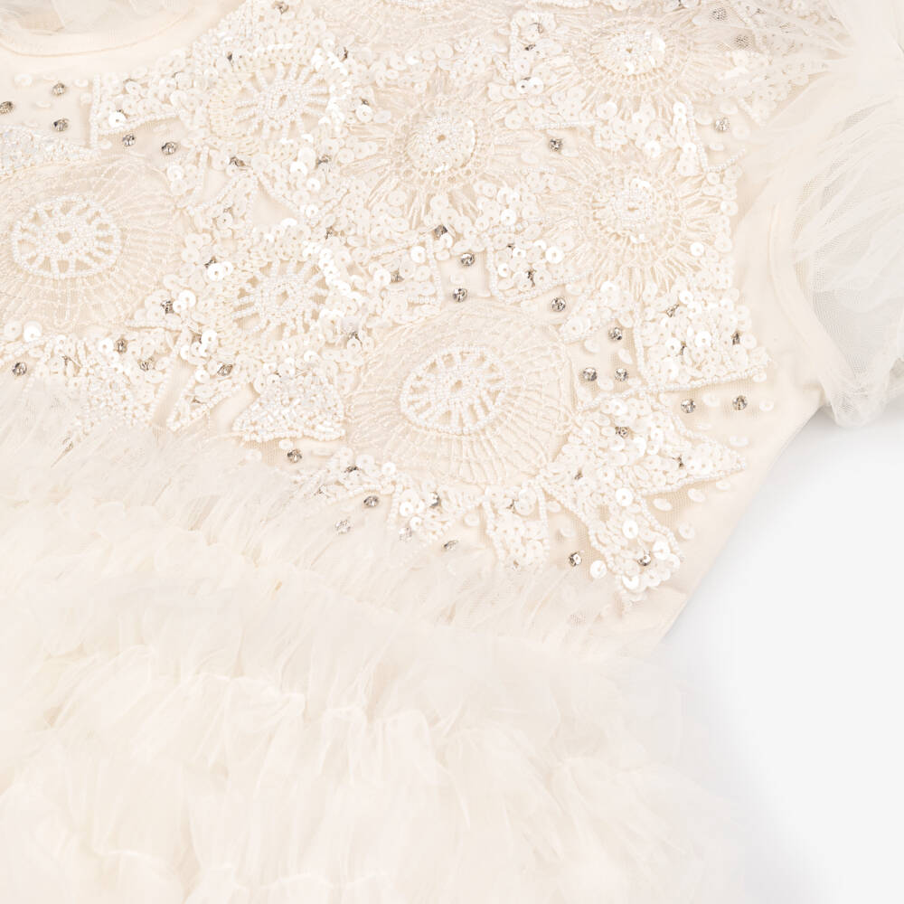Tutu du Monde-Girls Elegant Ivory Beaded Tulle Dress | Childrensalon Outlet