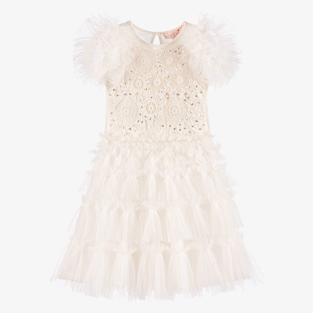Tutu du Monde-Girls Elegant Ivory Beaded Tulle Dress | Childrensalon Outlet