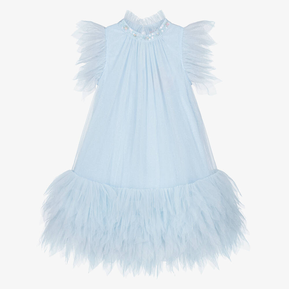Tutu du Monde-Girls Glittery Pale Blue Tulle Dress | Childrensalon Outlet