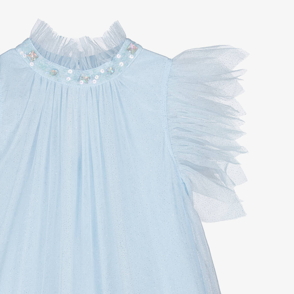 Tutu du Monde-Girls Glittery Pale Blue Tulle Dress | Childrensalon Outlet
