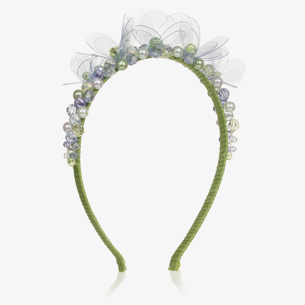 Tutu du Monde - Girls Green Flower & Bead Hairband  | Childrensalon