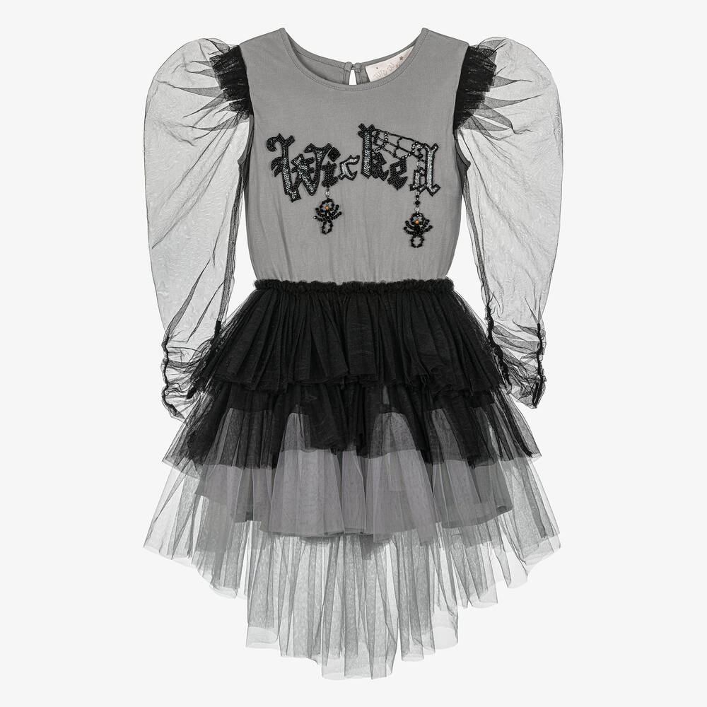 Tutu du Monde - Girls Grey & Black Tulle 'Wednesday' Dress | Childrensalon