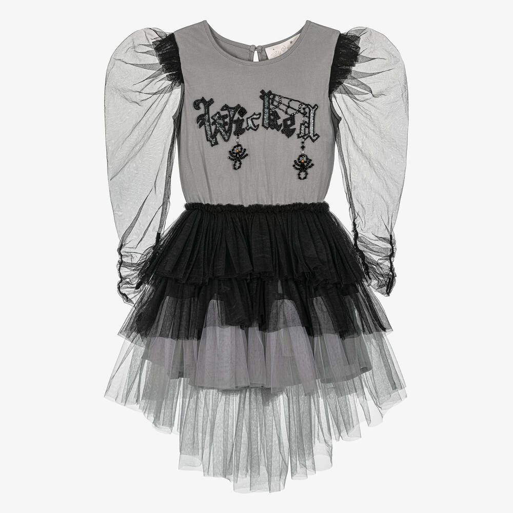 Tutu du Monde - Robe tulle gris et noir mercredi | Childrensalon