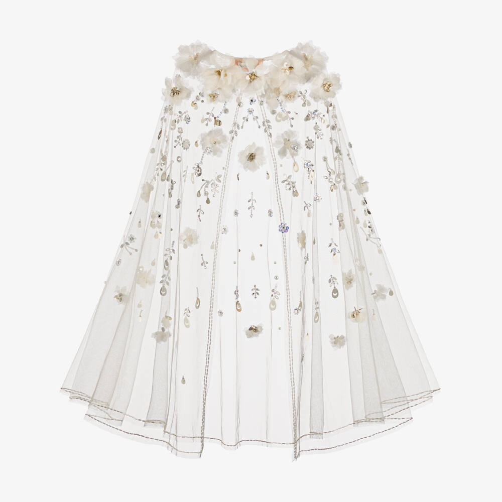 Tutu du Monde-Girls Ivory Beaded Tulle Cape with Jewel Appliqués | Childrensalon Outlet