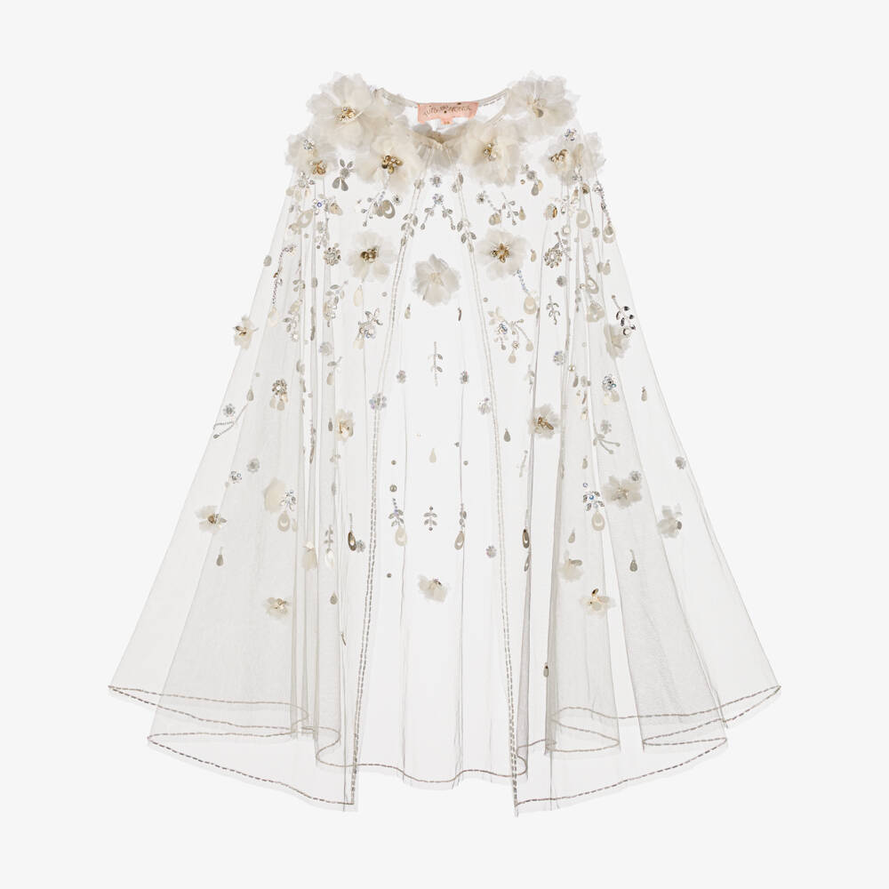 Tutu du Monde-Girls Ivory Beaded Tulle Cape with Jewel Appliqués | Childrensalon Outlet