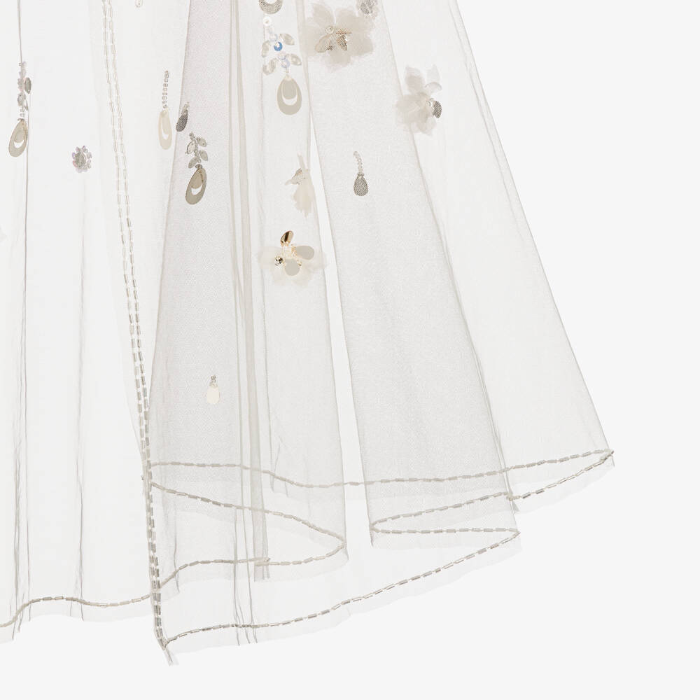 Tutu du Monde-Girls Ivory Beaded Tulle Cape with Jewel Appliqués | Childrensalon Outlet