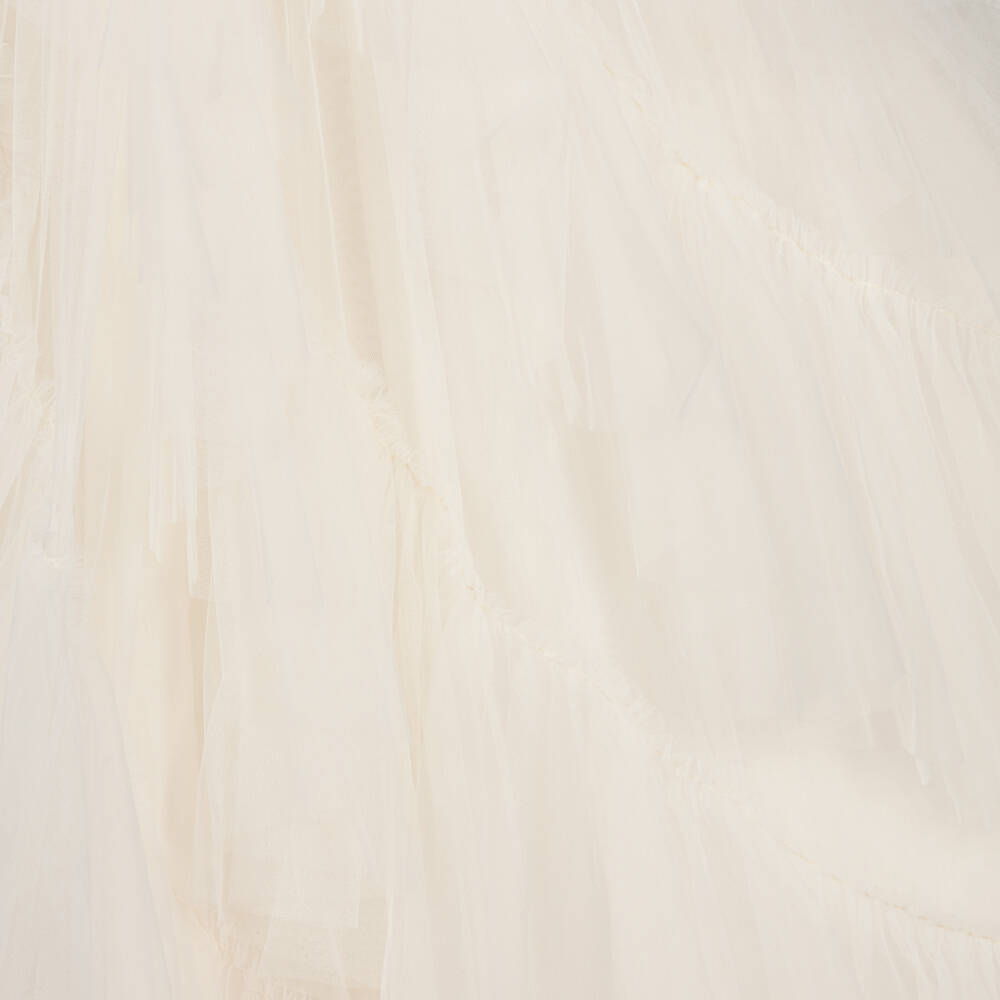 Tutu du Monde-Girls Ivory Beaded Tulle Dress with Waterfall Ruffles | Childrensalon Outlet