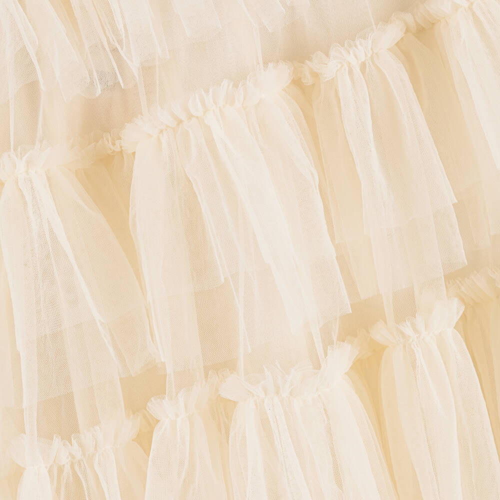 Tutu du Monde-Girls Ivory Tiered Tulle Dress with Beaded Flowers | Childrensalon Outlet