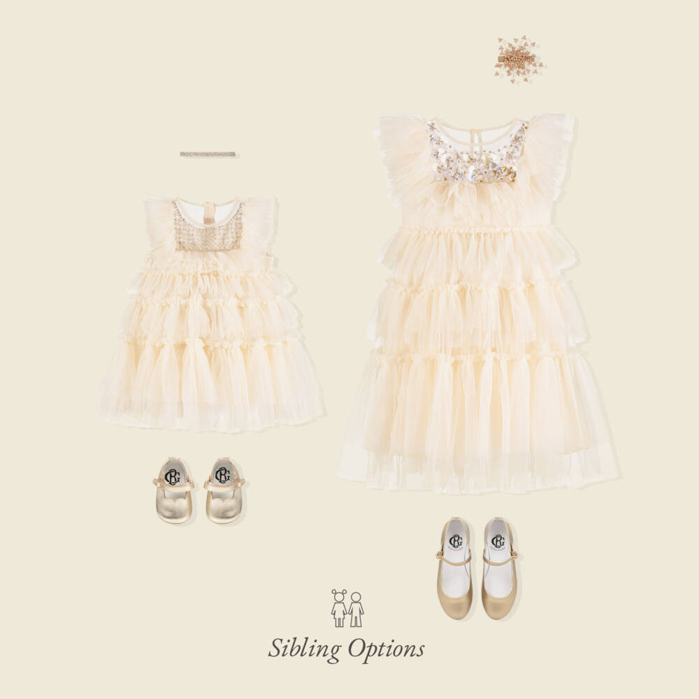 Tutu du Monde-Girls Ivory Tiered Tulle Dress with Beaded Flowers | Childrensalon Outlet