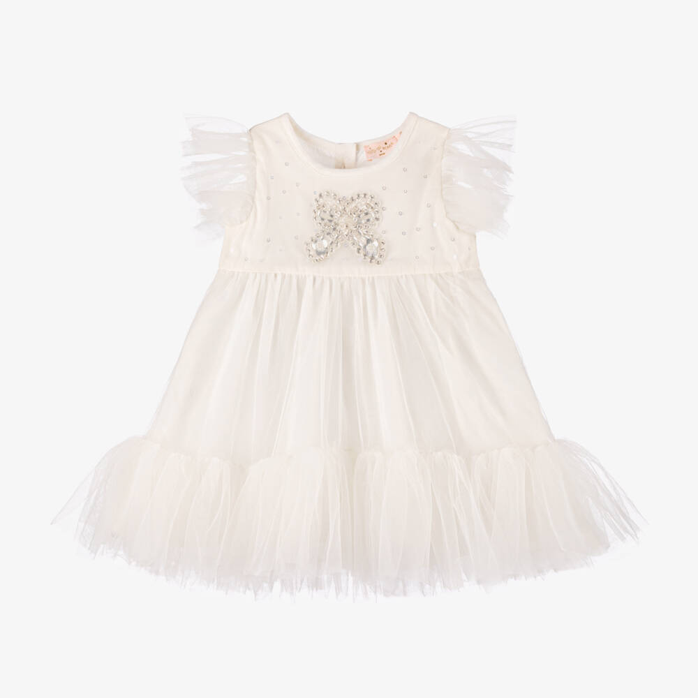 Tutu du Monde-Girls Ivory Tulle Bow Dress | Childrensalon Outlet
