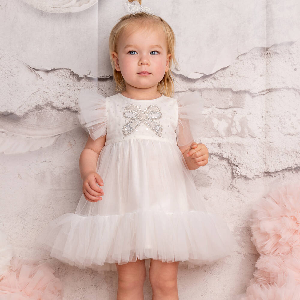 Tutu du Monde-Girls Ivory Tulle Bow Dress | Childrensalon Outlet