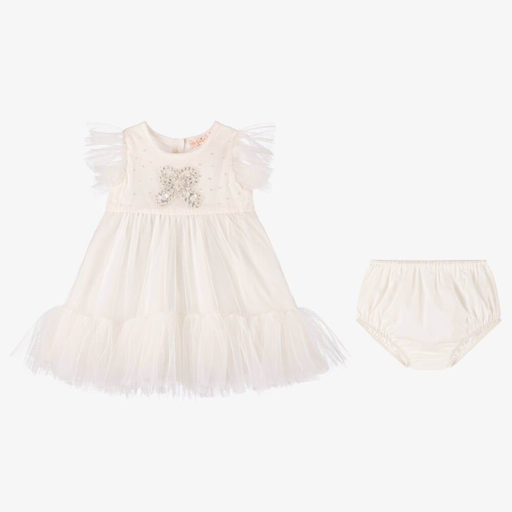 Tutu du Monde-Girls Ivory Tulle Bow Dress | Childrensalon Outlet