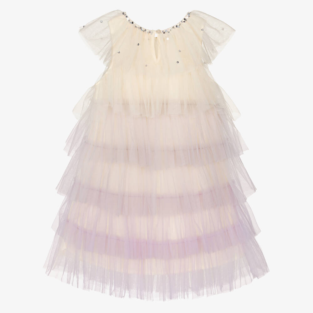 Tutu du Monde-Girls Ivory Tulle Dress with Lavender Trims | Childrensalon Outlet