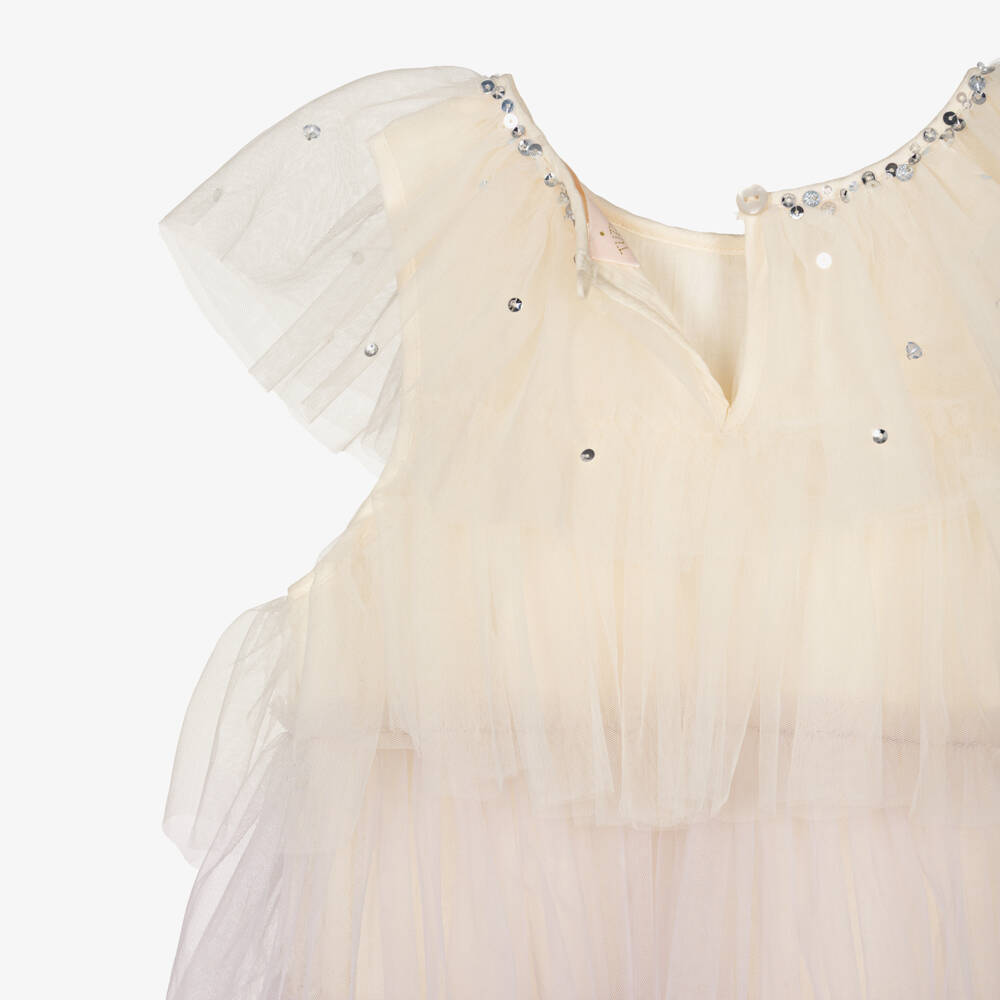 Tutu du Monde-Girls Ivory Tulle Dress with Lavender Trims | Childrensalon Outlet