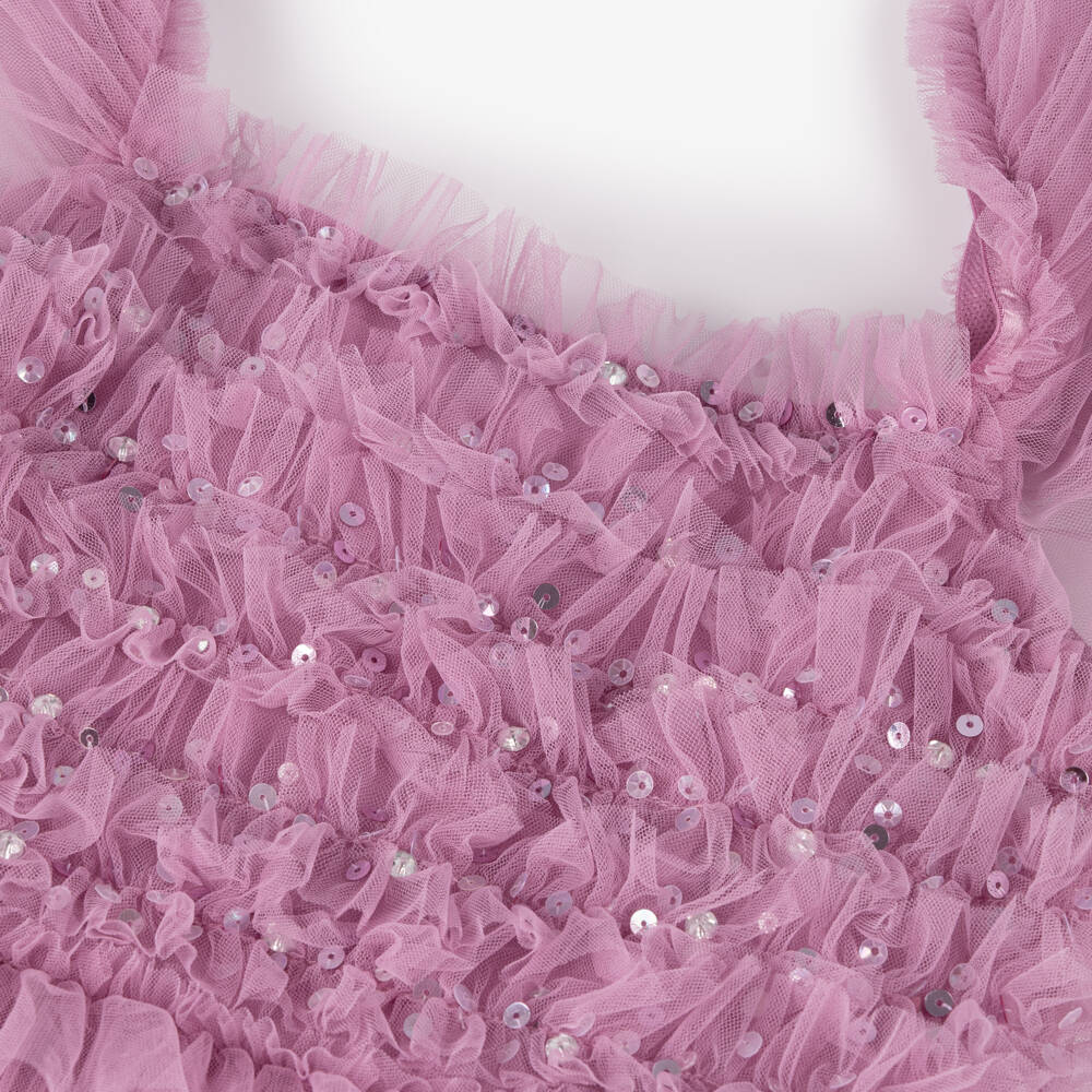 Tutu du Monde-فستان بناتي أرجواني بطبقات مزينة بالترتر | Childrensalon Outlet