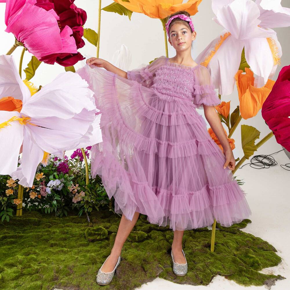 Tutu du Monde-فستان بناتي أرجواني بطبقات مزينة بالترتر | Childrensalon Outlet