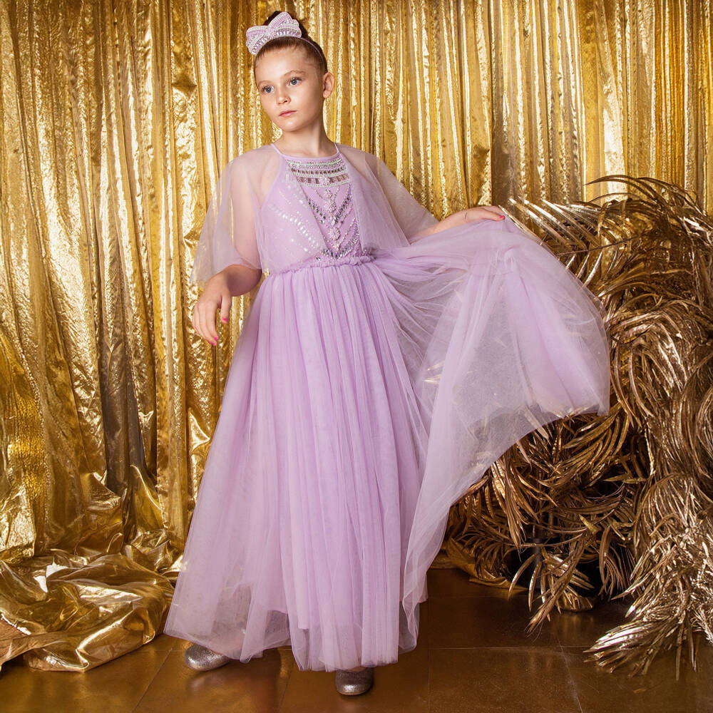 Tutu du Monde-Girls Lavender Purple Tulle Jewelled Maxi Dress | Childrensalon Outlet