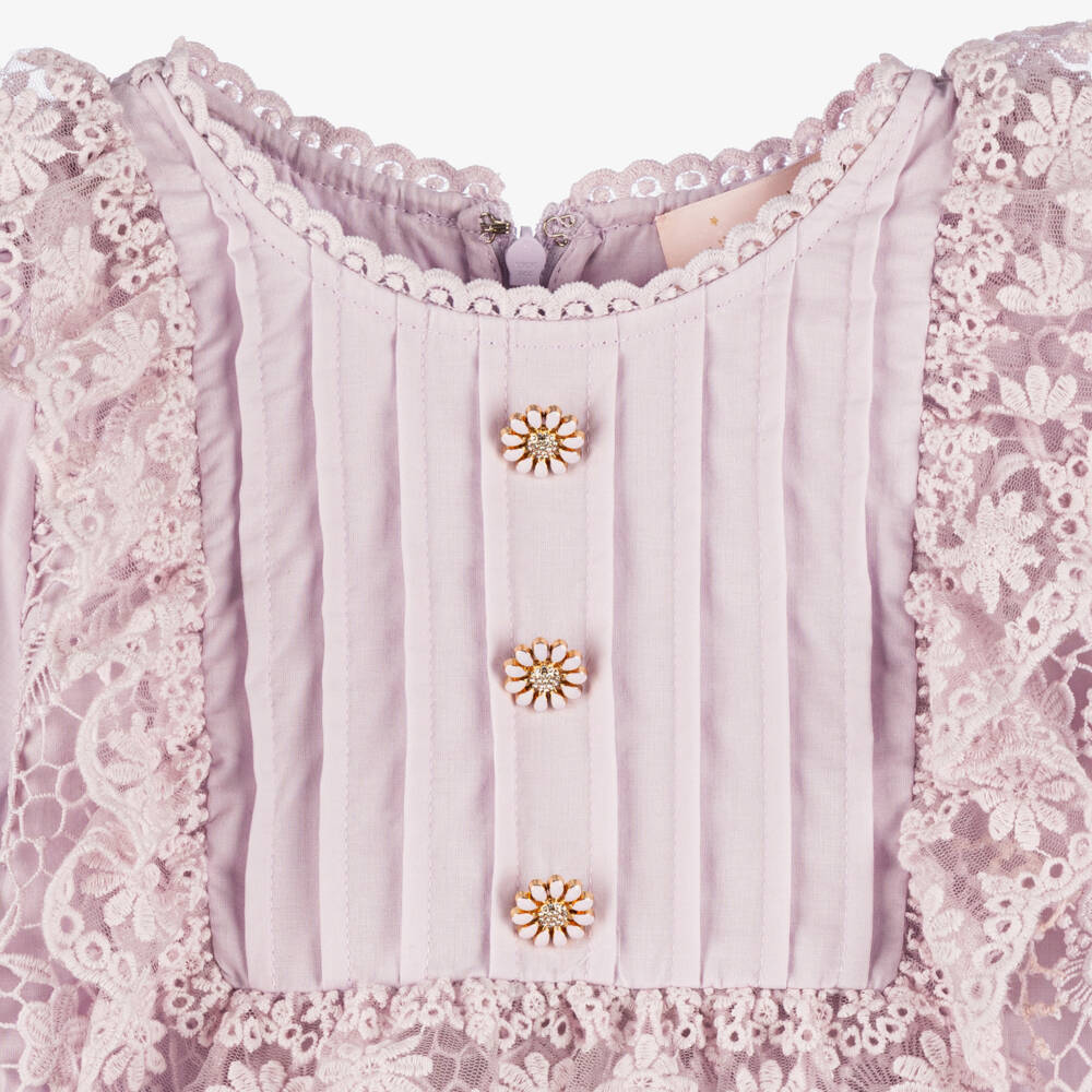 Tutu du Monde-Girls Lilac Floral Lace Dress | Childrensalon Outlet