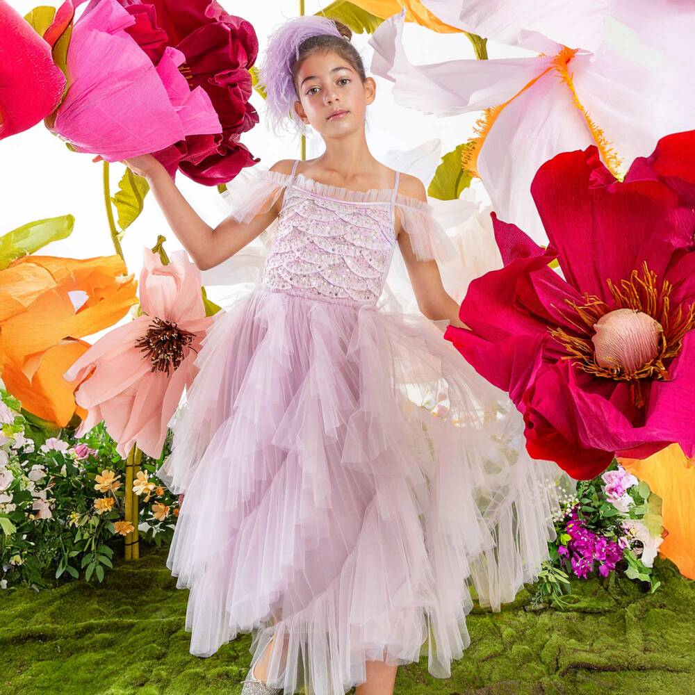 Tutu du Monde-Girls Lilac Purple Sequinned Tulle Maxi Dress | Childrensalon Outlet