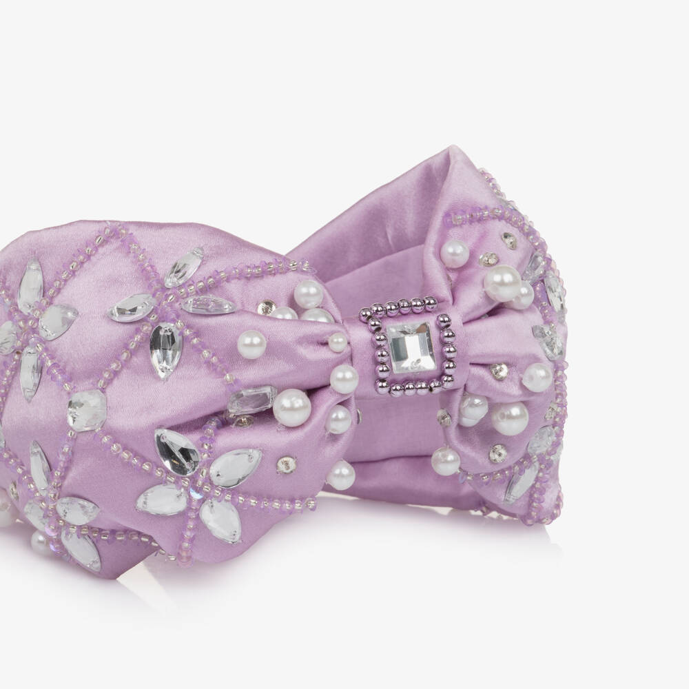 Tutu du Monde-Girls Lilac Satin Hairband with Crystal & Bead Detail | Childrensalon Outlet