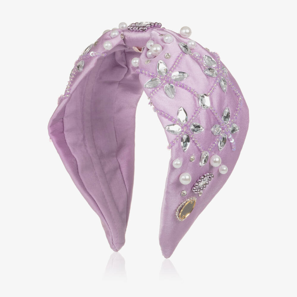 Tutu du Monde-Girls Lilac Satin Hairband with Crystal & Bead Detail | Childrensalon Outlet
